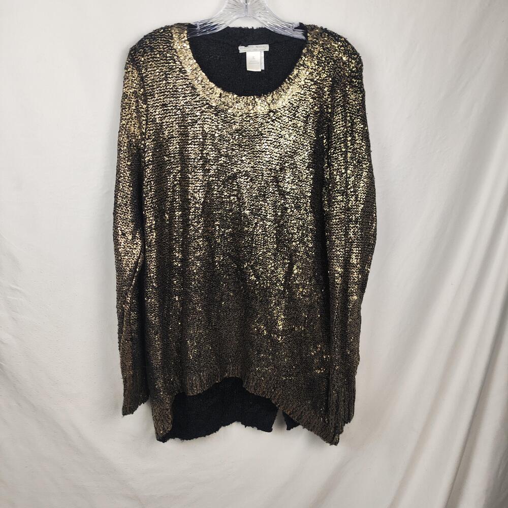 Alberto Makali Sweater Womens XL Gold Sequin Scoop Neck Long Sleeve Pullover